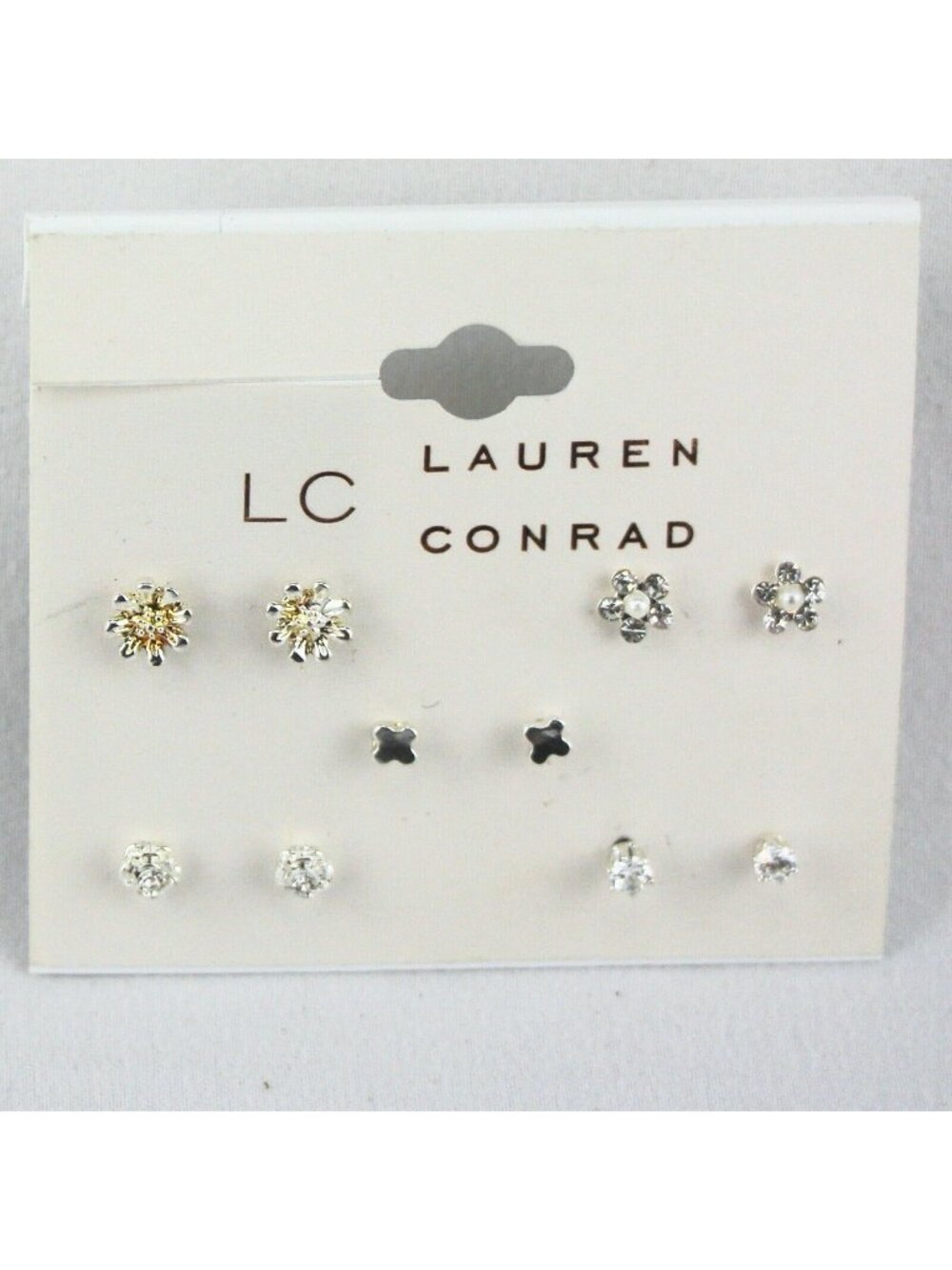 LC Lauren Conrad Earrings 5 Pairs Silver-tone 1/8"-1/4" Rhinestone Studs